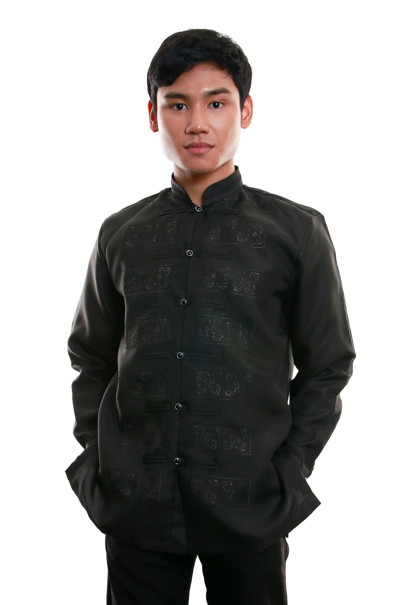 BARONG WAREHOUSE - MJ14 - Jusi Barong Tagalog Full-Open Black