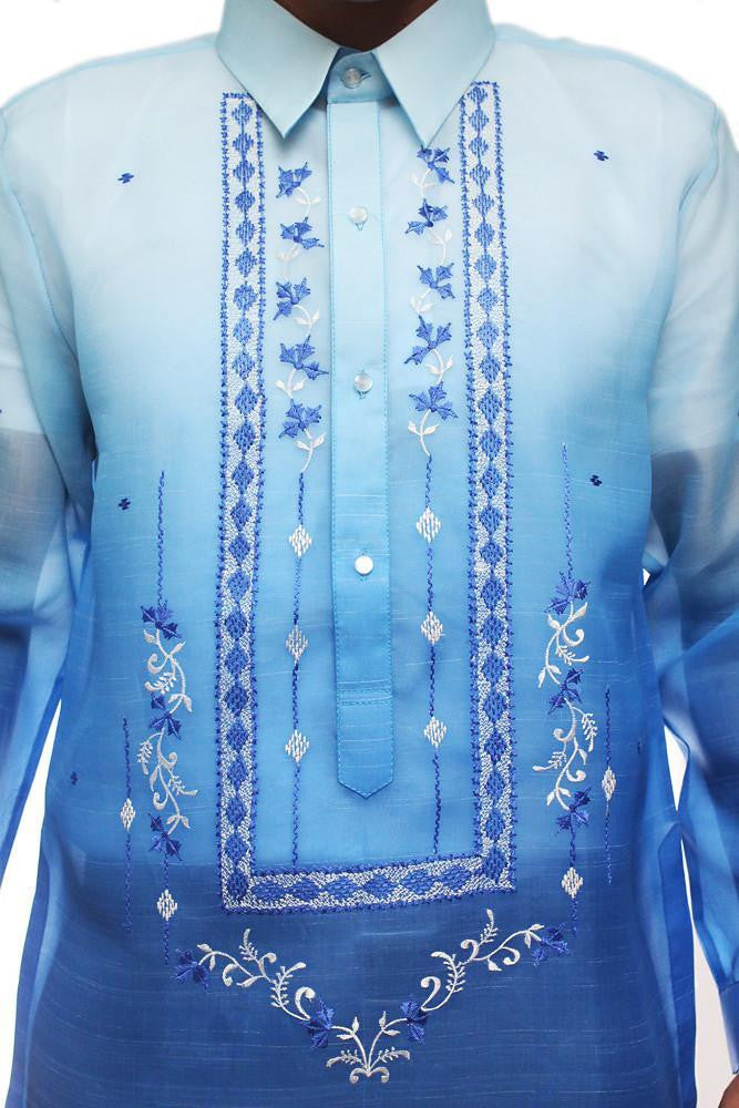 BARONG WAREHOUSE - MJ25 - MADE-TO-ORDER - Jusi Barong Tagalog Monochromatic Blue