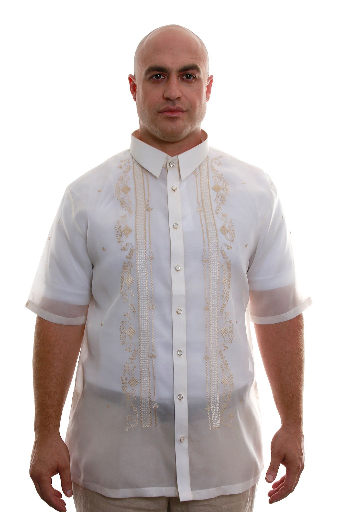 BARONG WAREHOUSE - MJ17 - Big & Tall - Jusi Barong Tagalog Full-Open Short-Sleeve