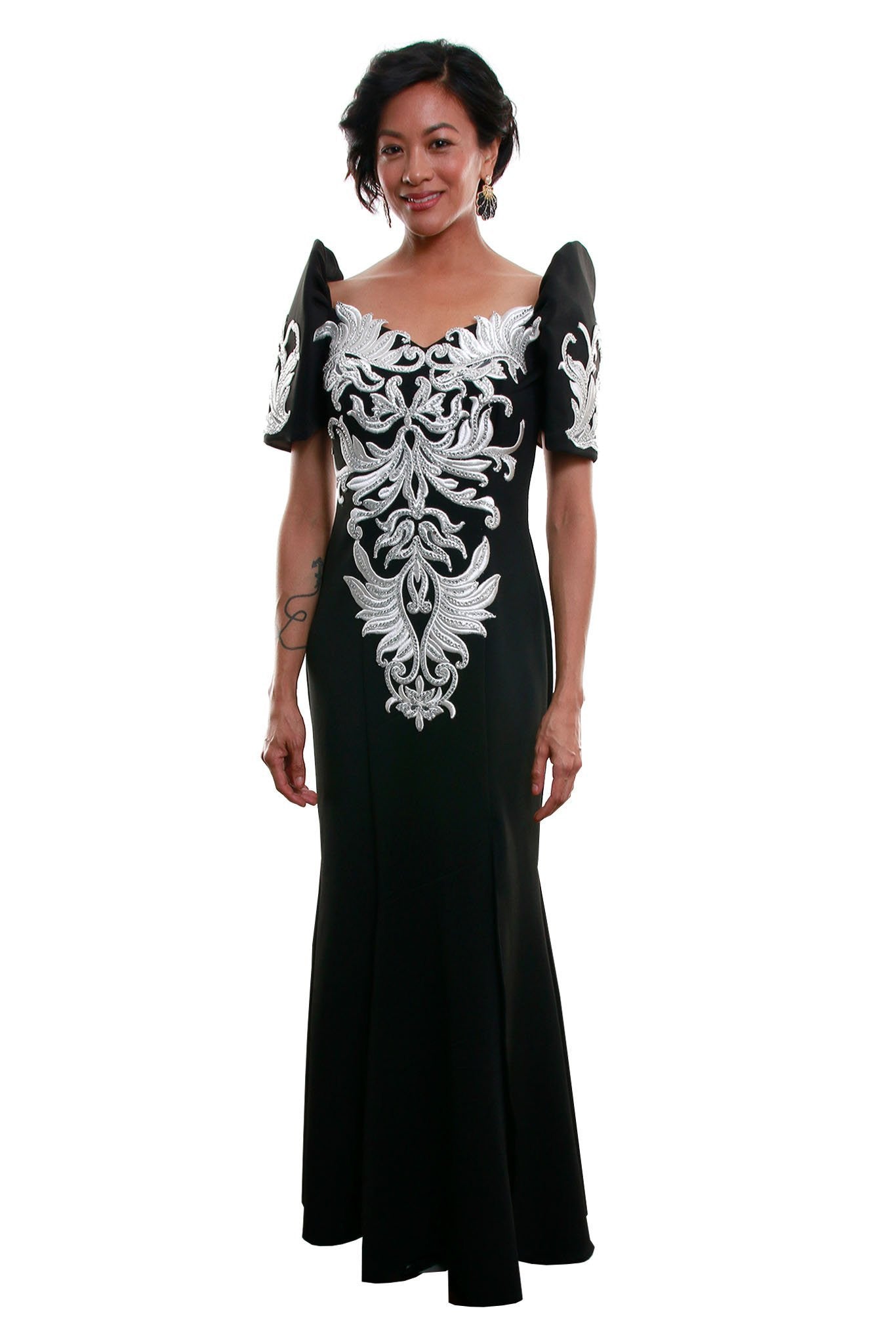 BARONG WAREHOUSE - WD09 Neoprene Mestiza Gown Black Filipiniana Dress