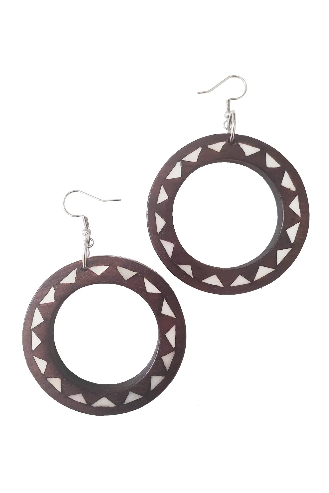 BARONG WAREHOUSE - Maranao Mother of Pearl Inlaid Wooden Hoop Earrings