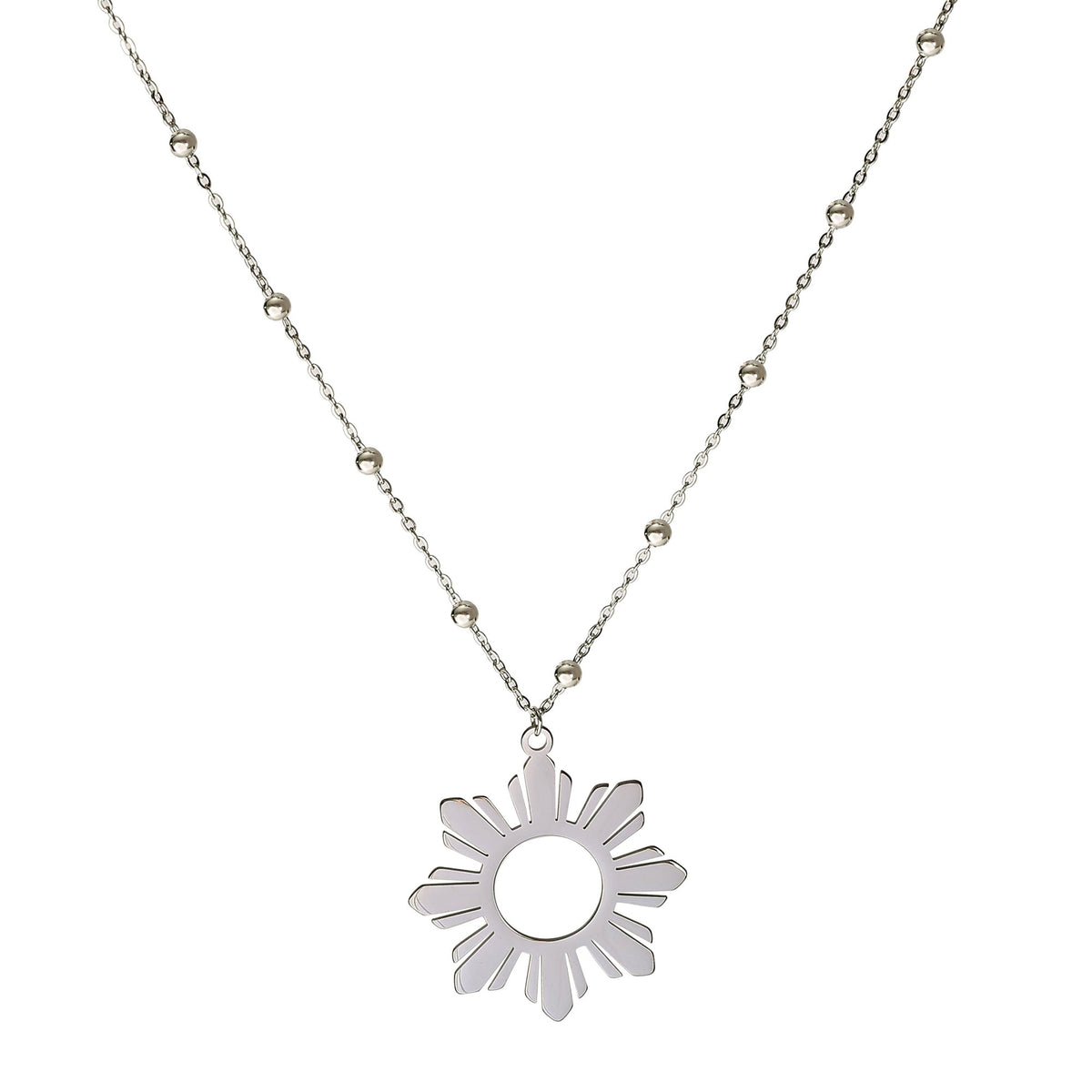 Philippine Sun Statement Pendant Necklace with Beaded Chain