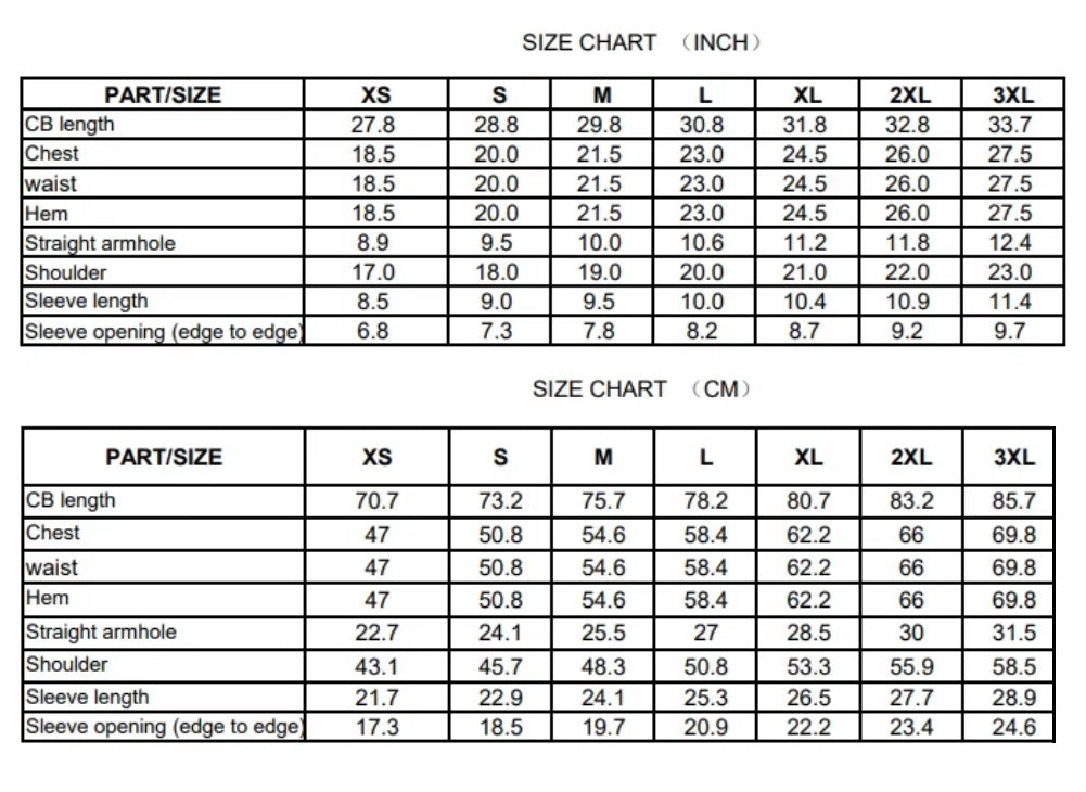 Barong Warehouse Hawaiian Barong Size Chart