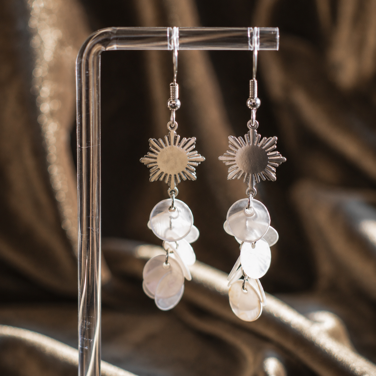 Philippine Sun Capiz Shell Dangle Earrings