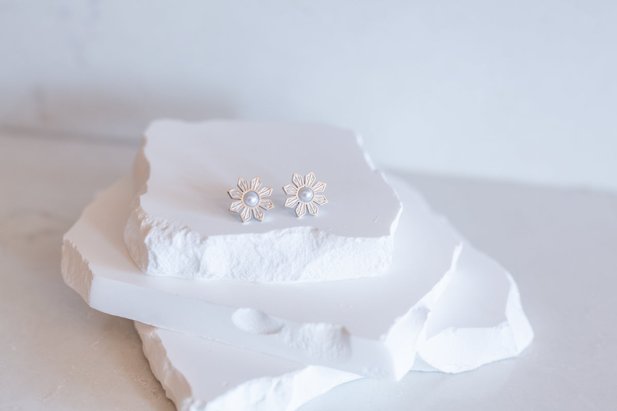 Philippine Sun and Pearl Stud Earrings