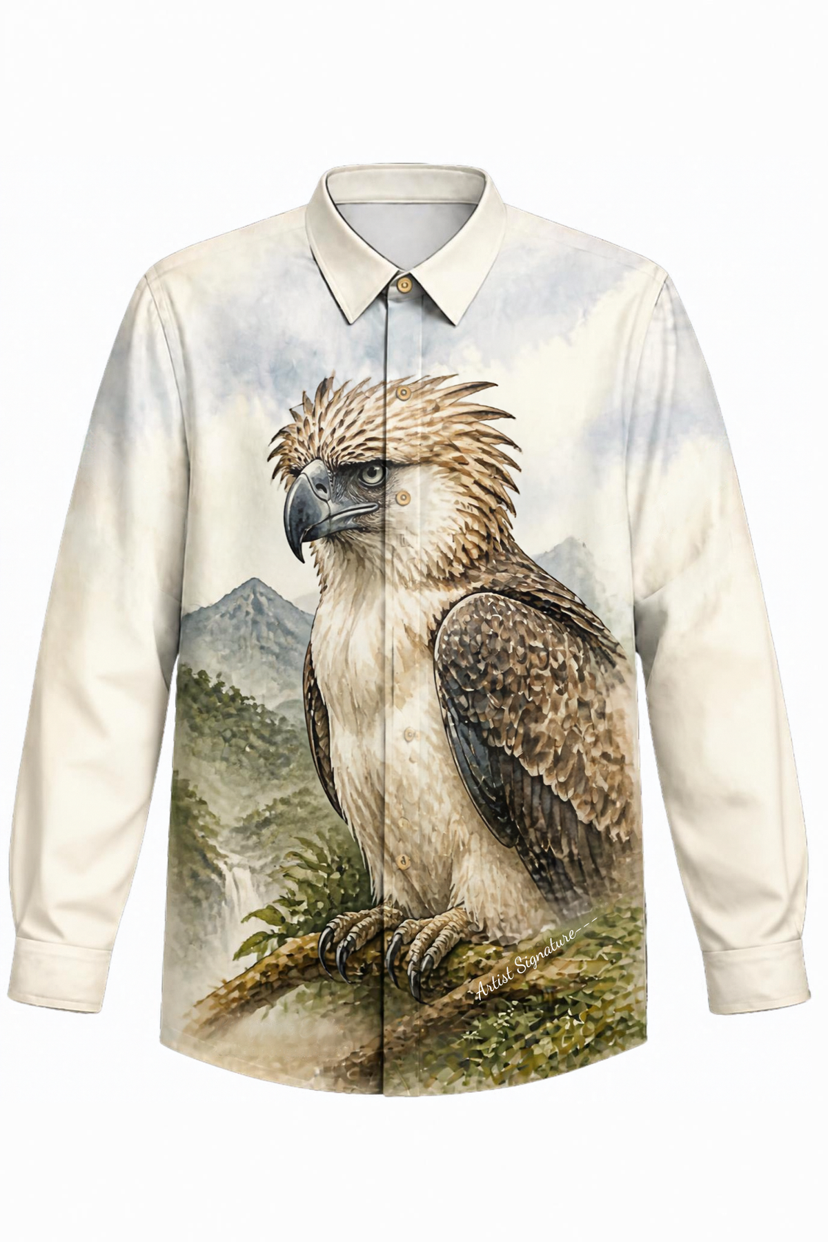 MC10 - Cocoon Pina Heirloom Painting Barong Tagalog Philippine Eagle - BARONG WAREHOUSE