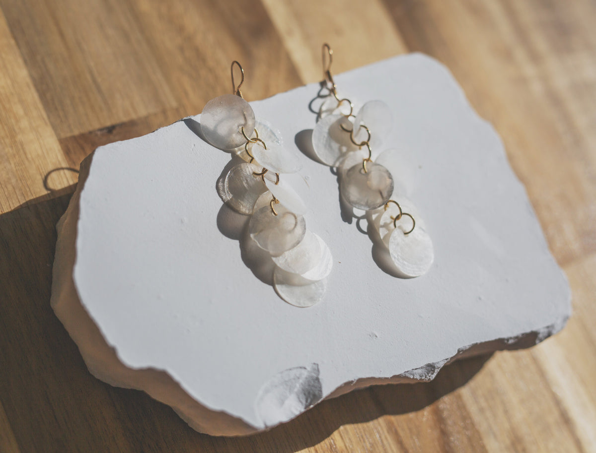 Handcrafted Cascading Capiz Shell Statement Earrings