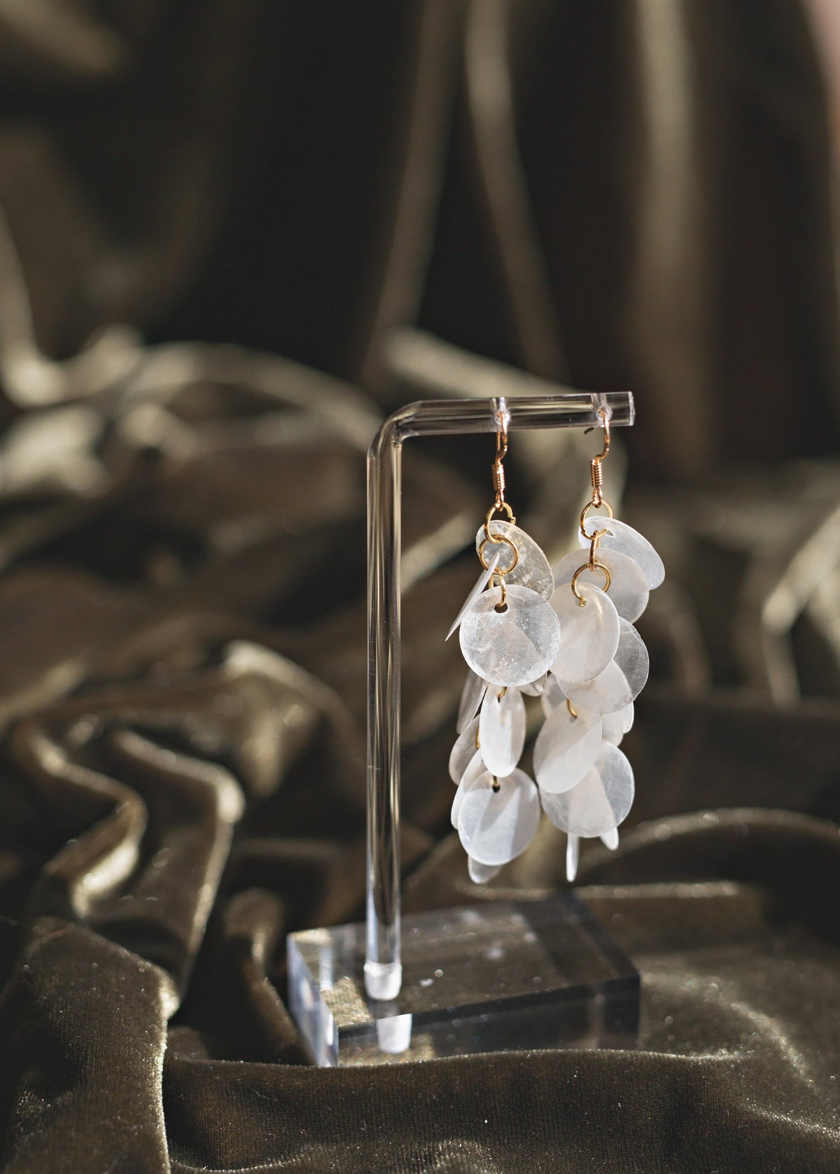 Handcrafted Cascading Capiz Shell Statement Earrings