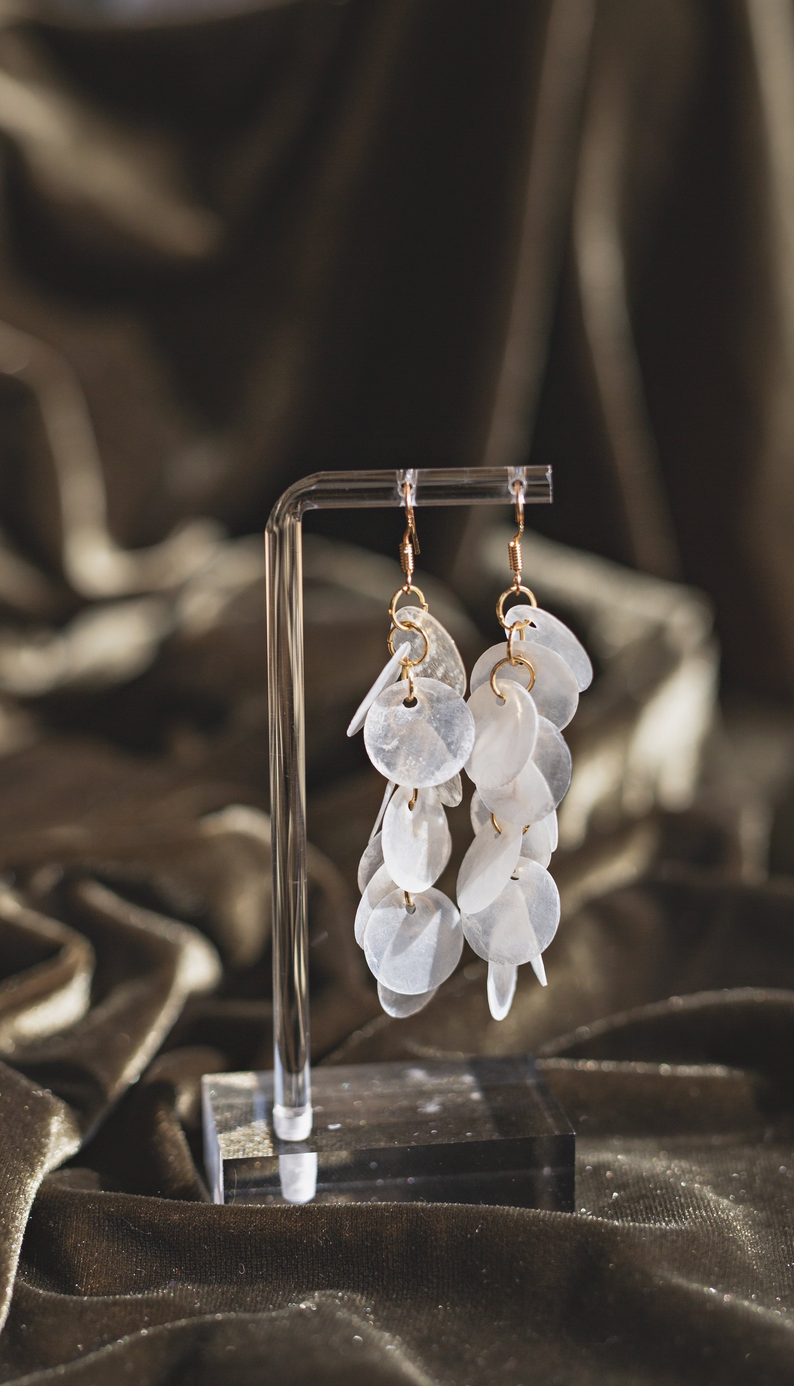 Handcrafted Cascading Capiz Shell Statement Earrings