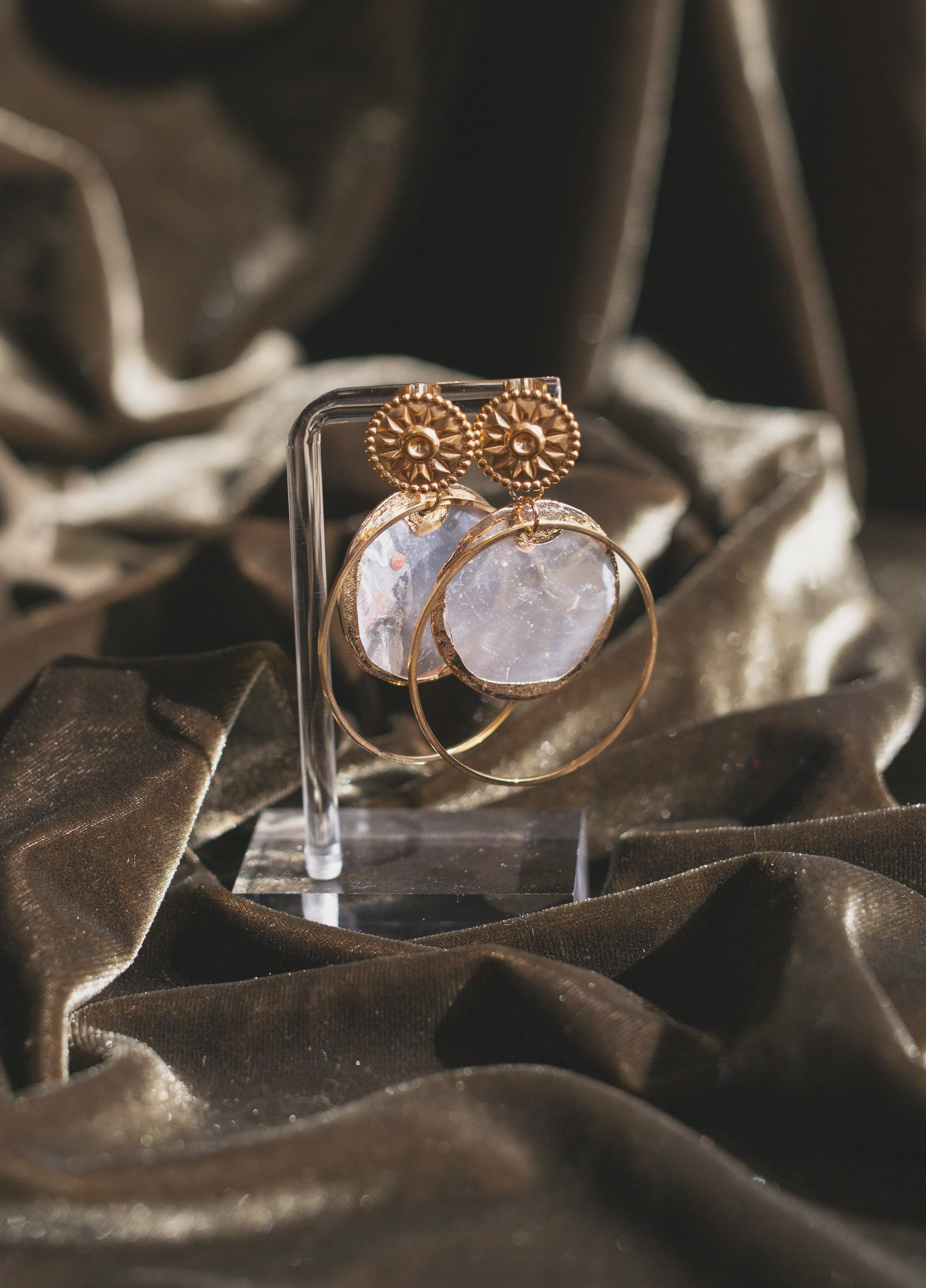 Handcrafted Sunburst Capiz Shell Hoop Earrings