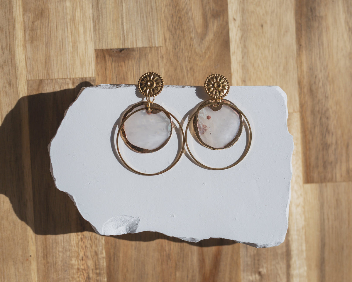 Handcrafted Sunburst Capiz Shell Hoop Earrings