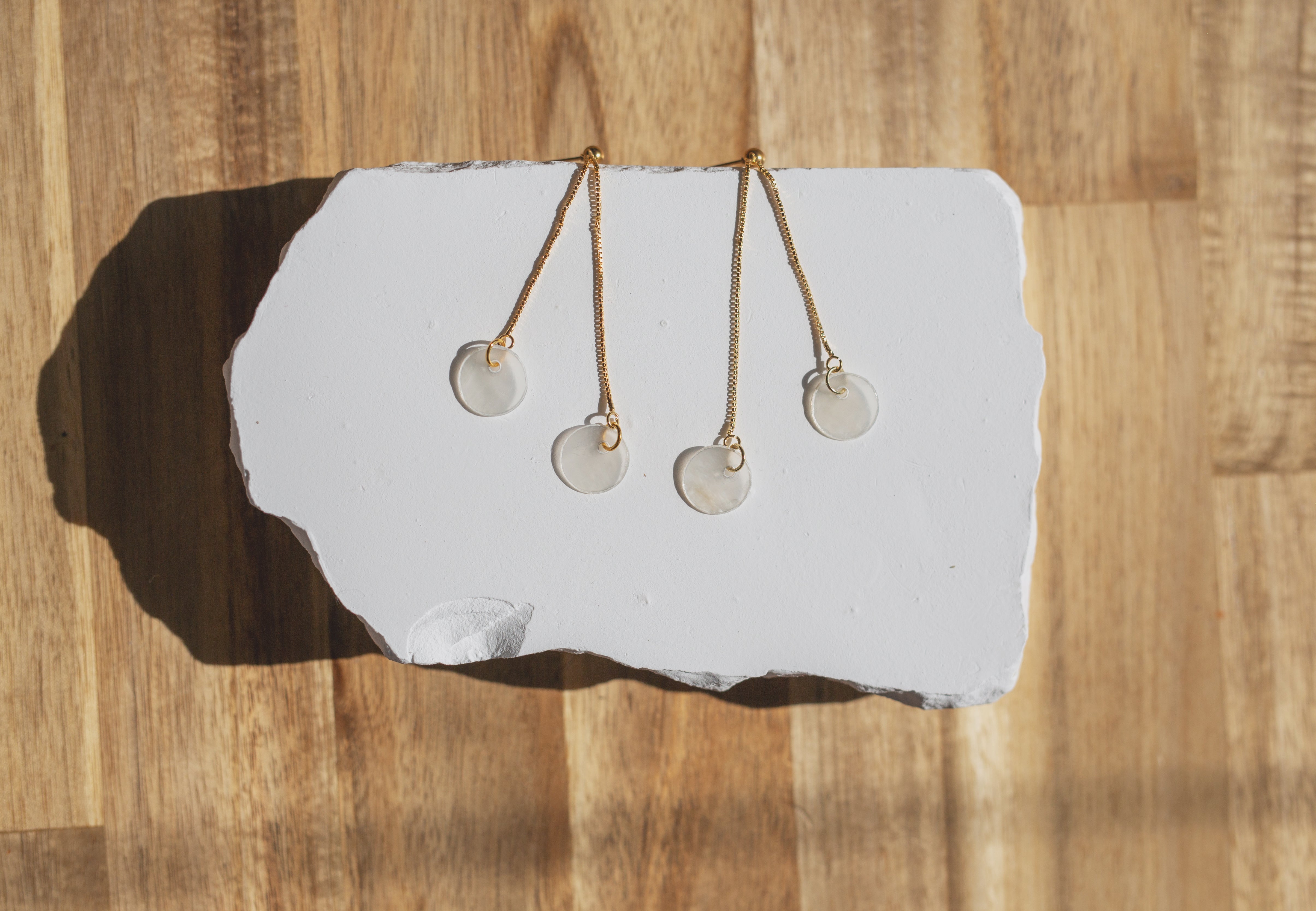 Dainty Double Capiz Shell Chain Drop Earrings