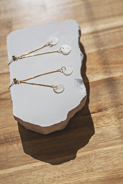 Dainty Double Capiz Shell Chain Drop Earrings