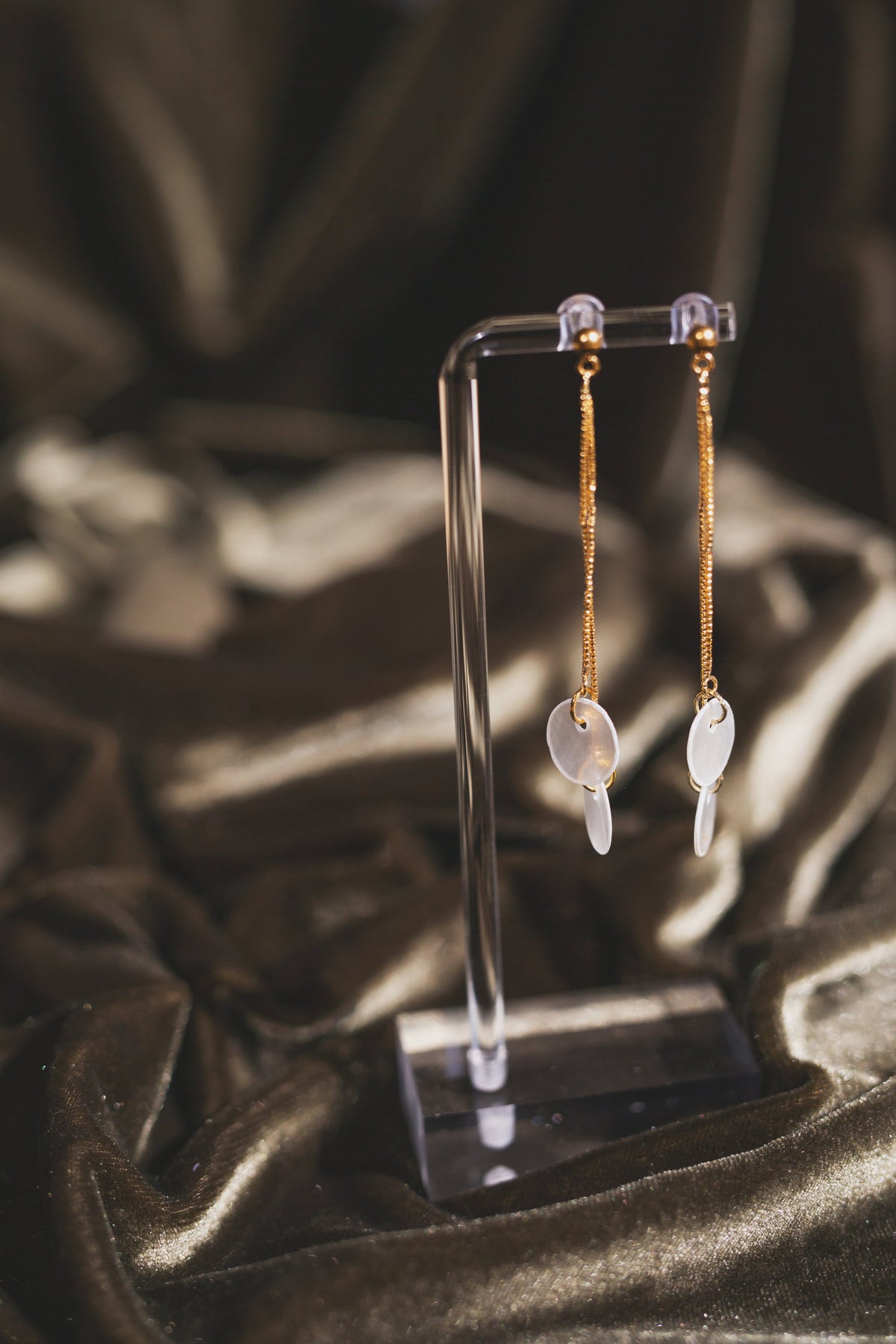 Dainty Double Capiz Shell Chain Drop Earrings