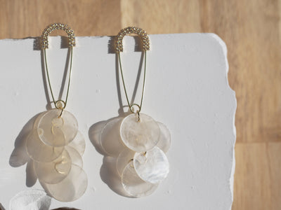 Handcrafted Capiz Shell Safety Pin Statement Earrings