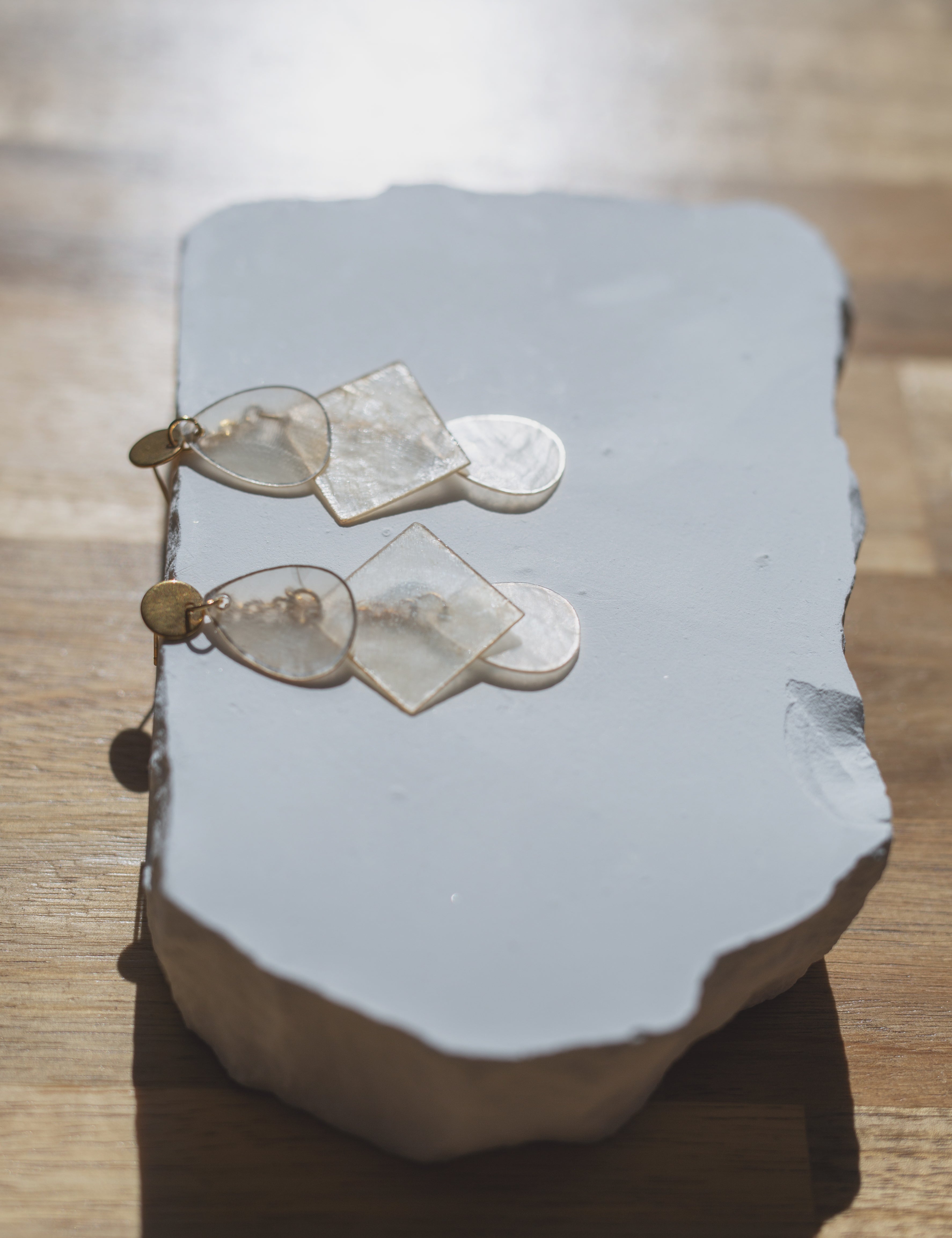 Handcrafted Geometric Capiz Shell Statement Earrings