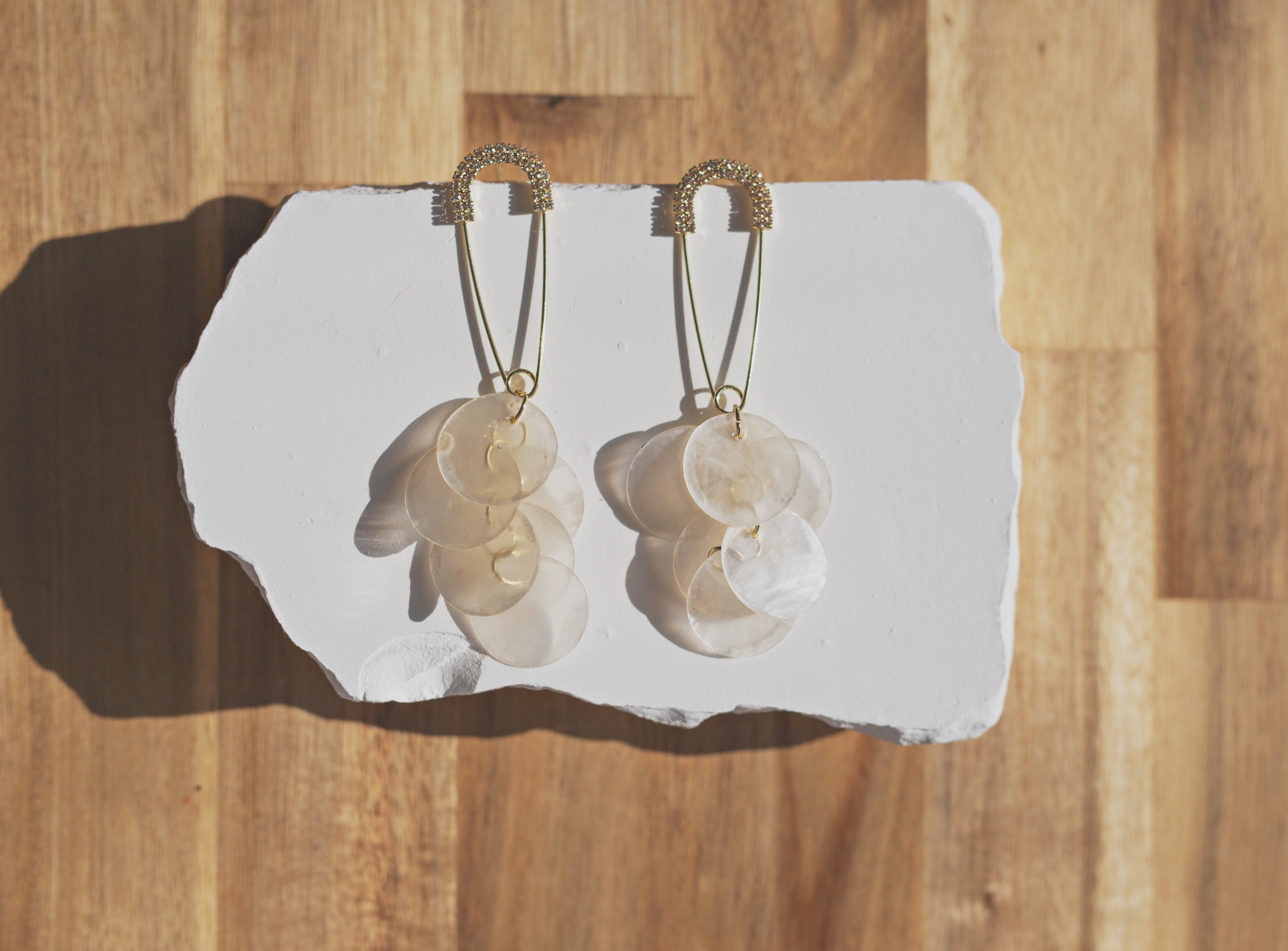 Handcrafted Capiz Shell Safety Pin Statement Earrings