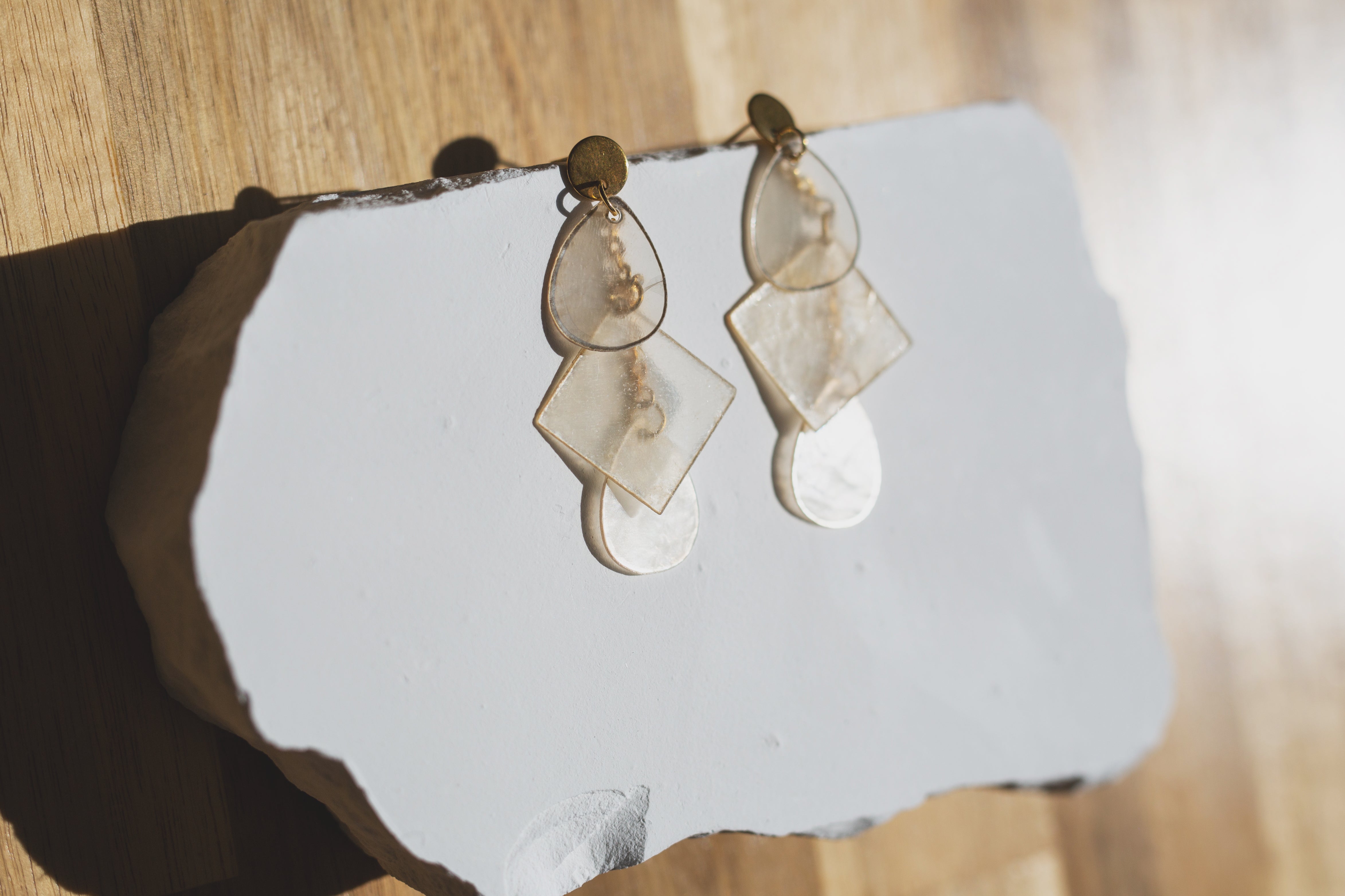 Handcrafted Geometric Capiz Shell Statement Earrings