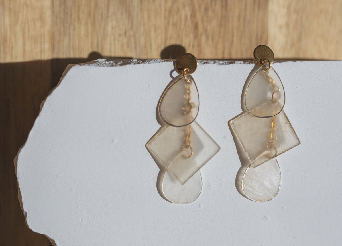 Handcrafted Geometric Capiz Shell Statement Earrings