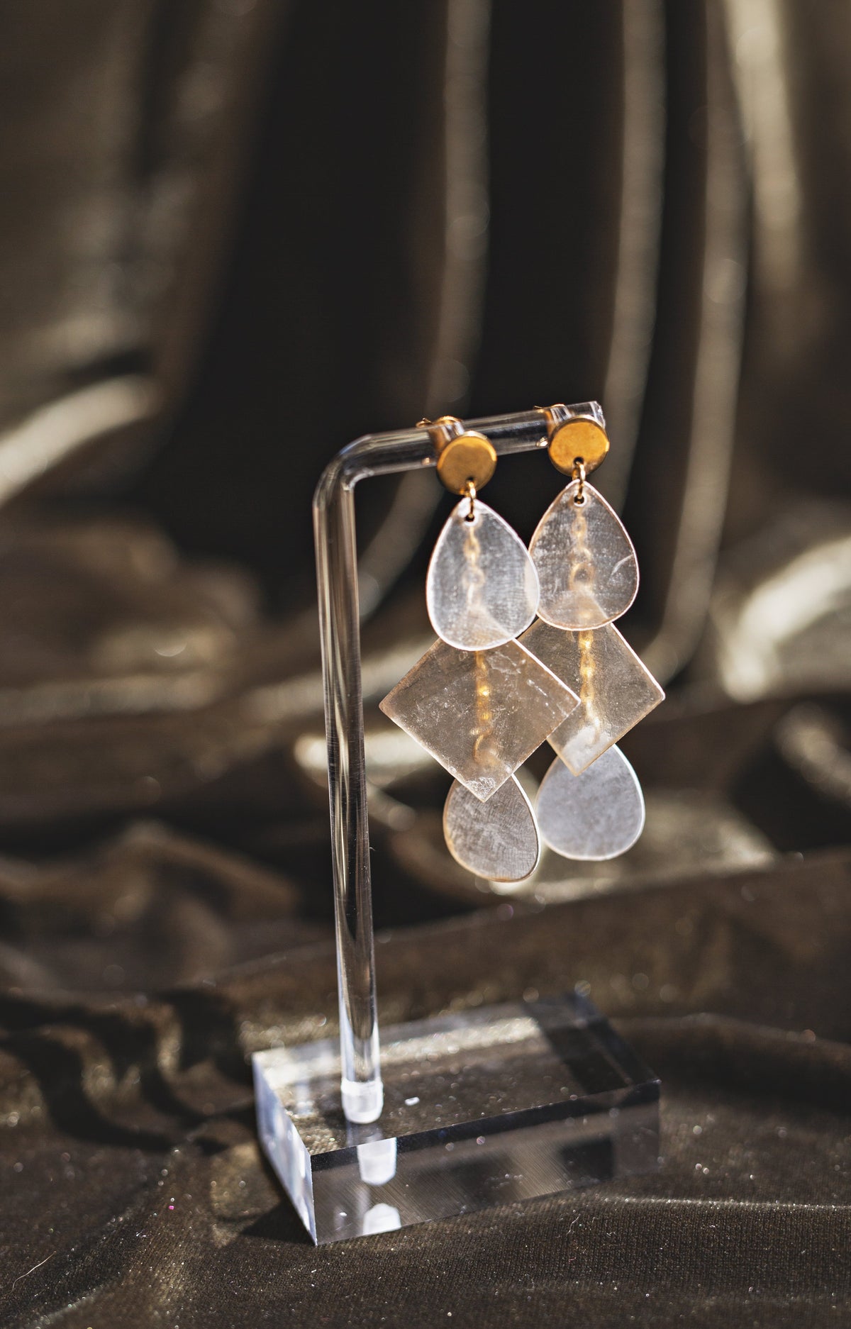 Handcrafted Geometric Capiz Shell Statement Earrings