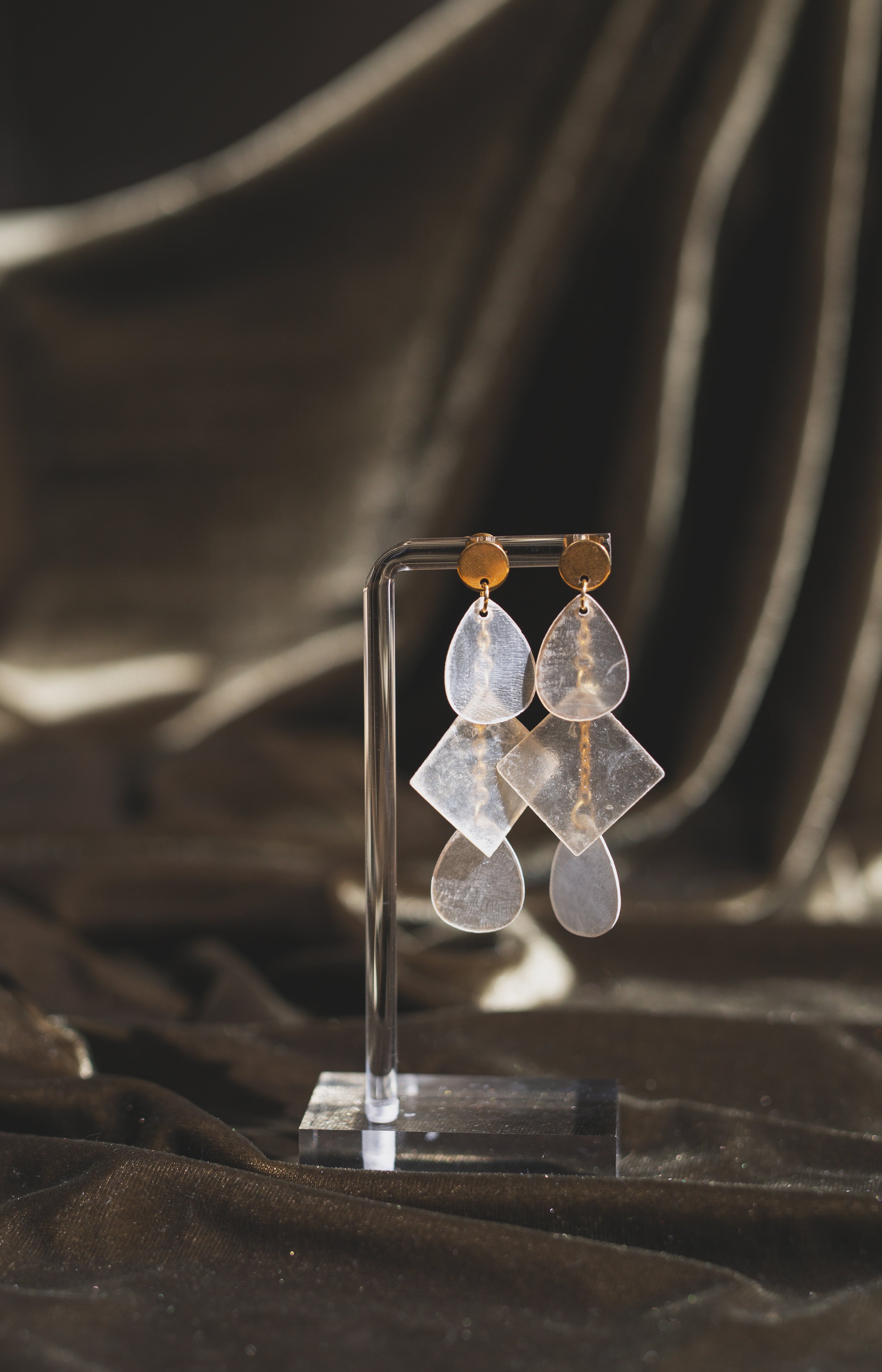 Handcrafted Geometric Capiz Shell Statement Earrings