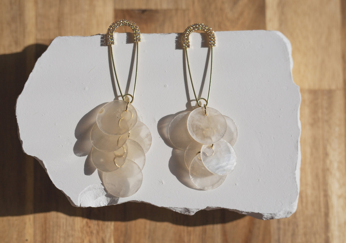 Handcrafted Capiz Shell Safety Pin Statement Earrings