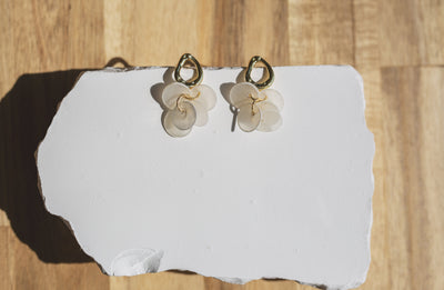 Handcrafted Organic Gold & Capiz Shell Chandelier Earrings