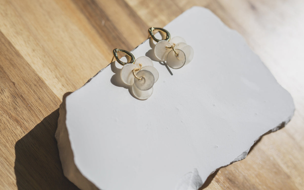 Handcrafted Organic Gold & Capiz Shell Chandelier Earrings