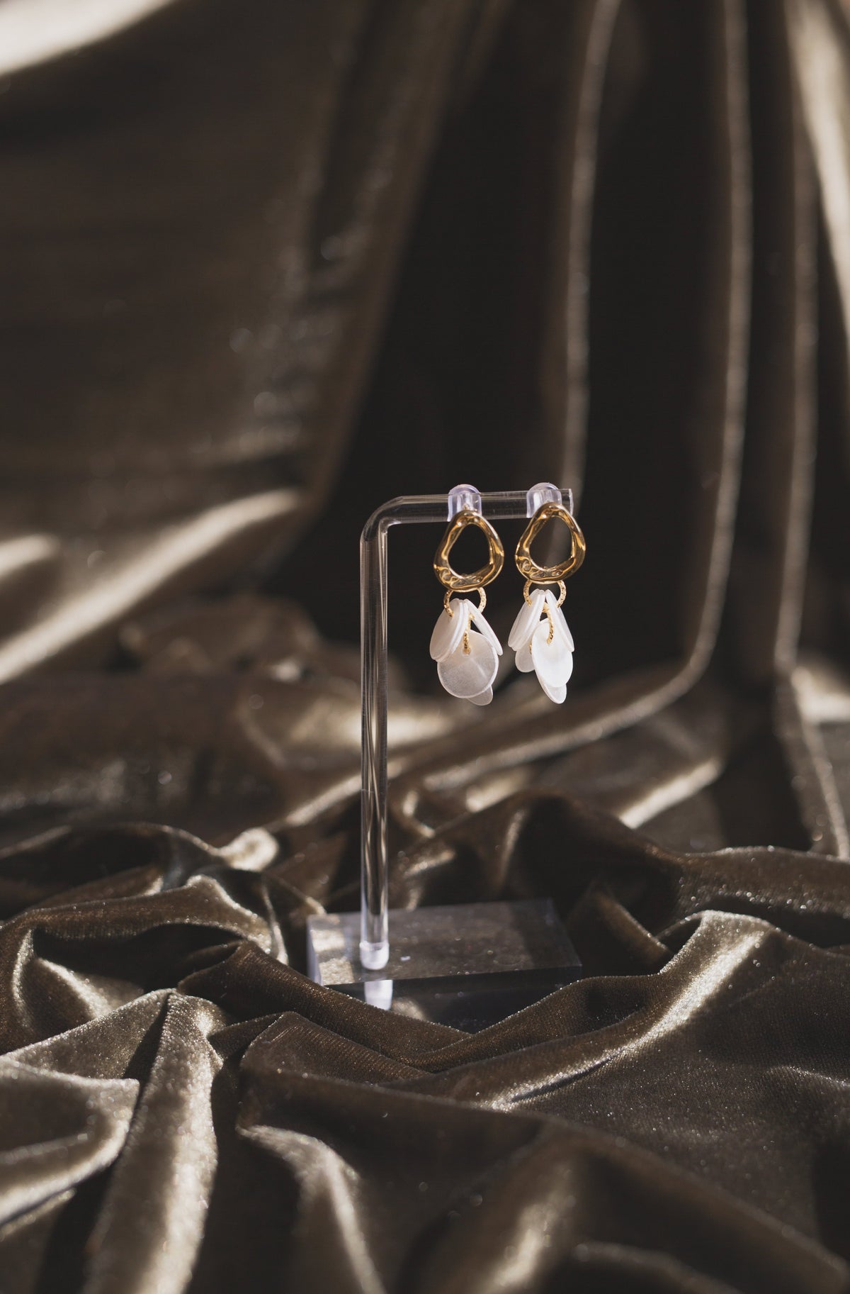 Handcrafted Organic Gold & Capiz Shell Chandelier Earrings