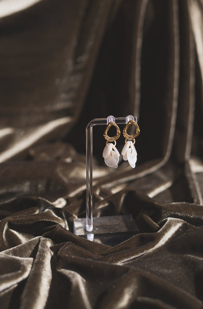 Handcrafted Organic Gold & Capiz Shell Chandelier Earrings