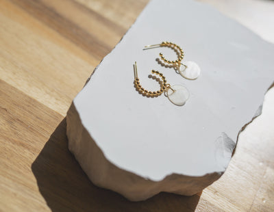Handcrafted Beaded Huggie Hoop Capiz Shell Earrings