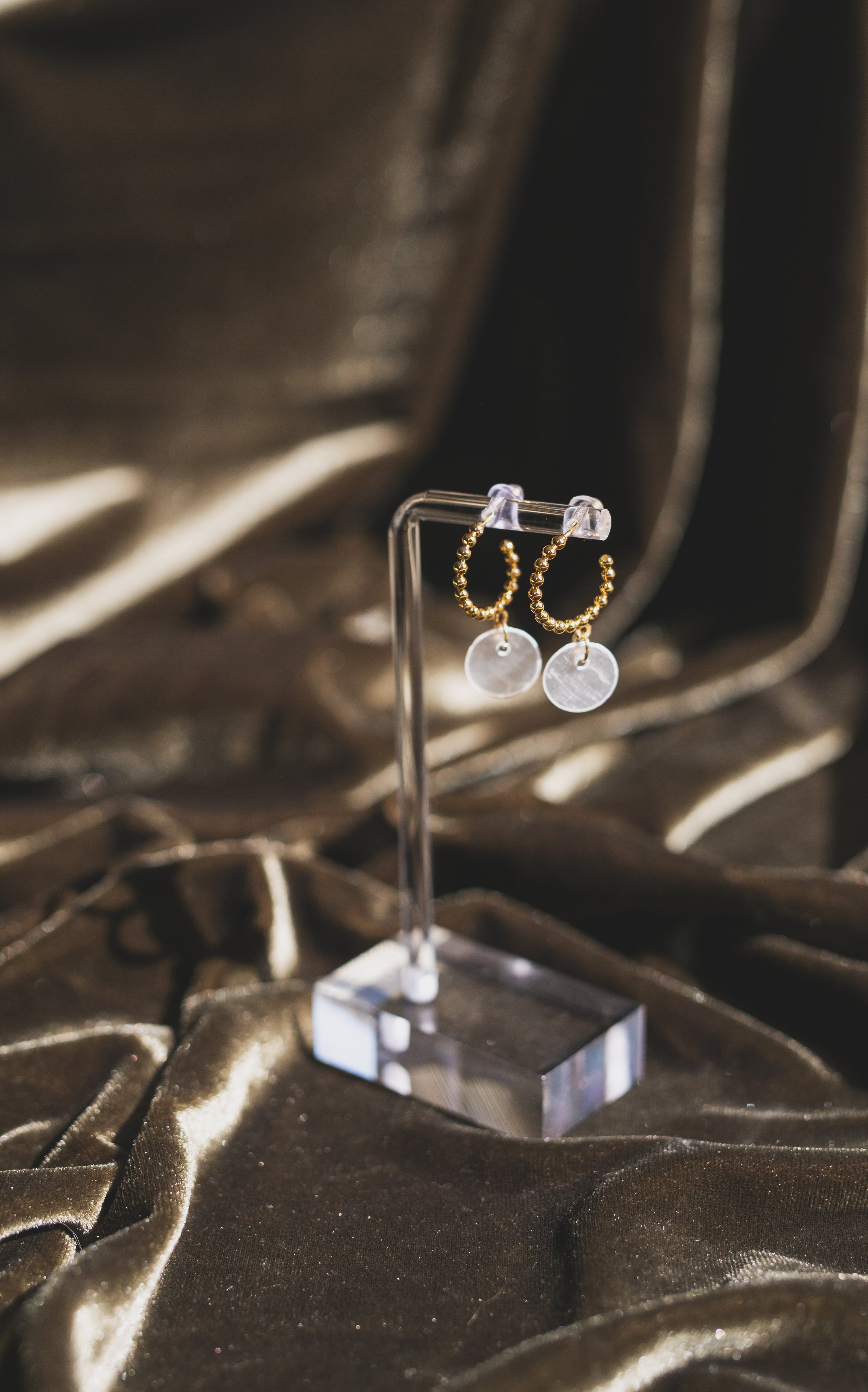 Handcrafted Beaded Huggie Hoop Capiz Shell Earrings
