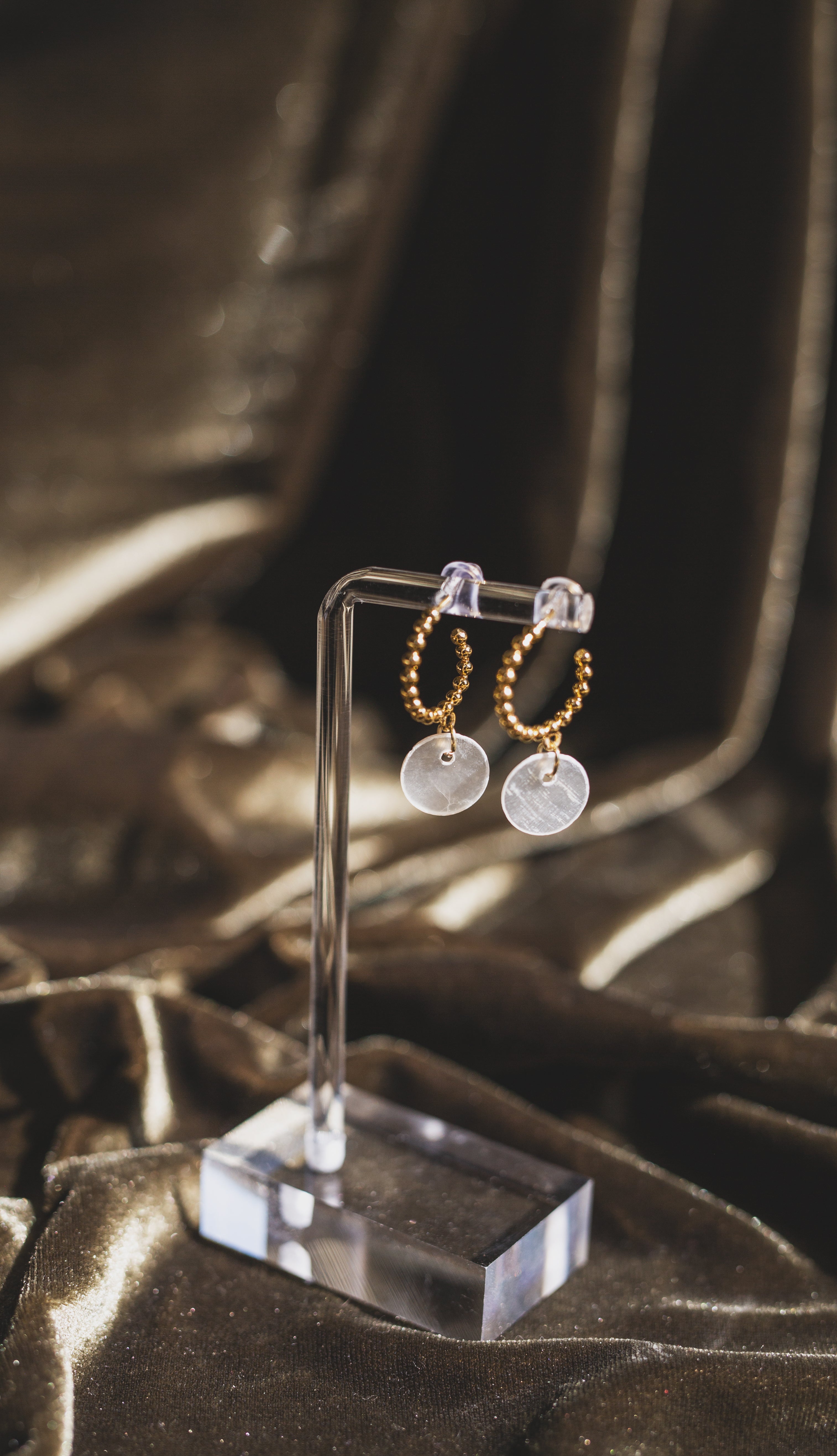 Handcrafted Beaded Huggie Hoop Capiz Shell Earrings