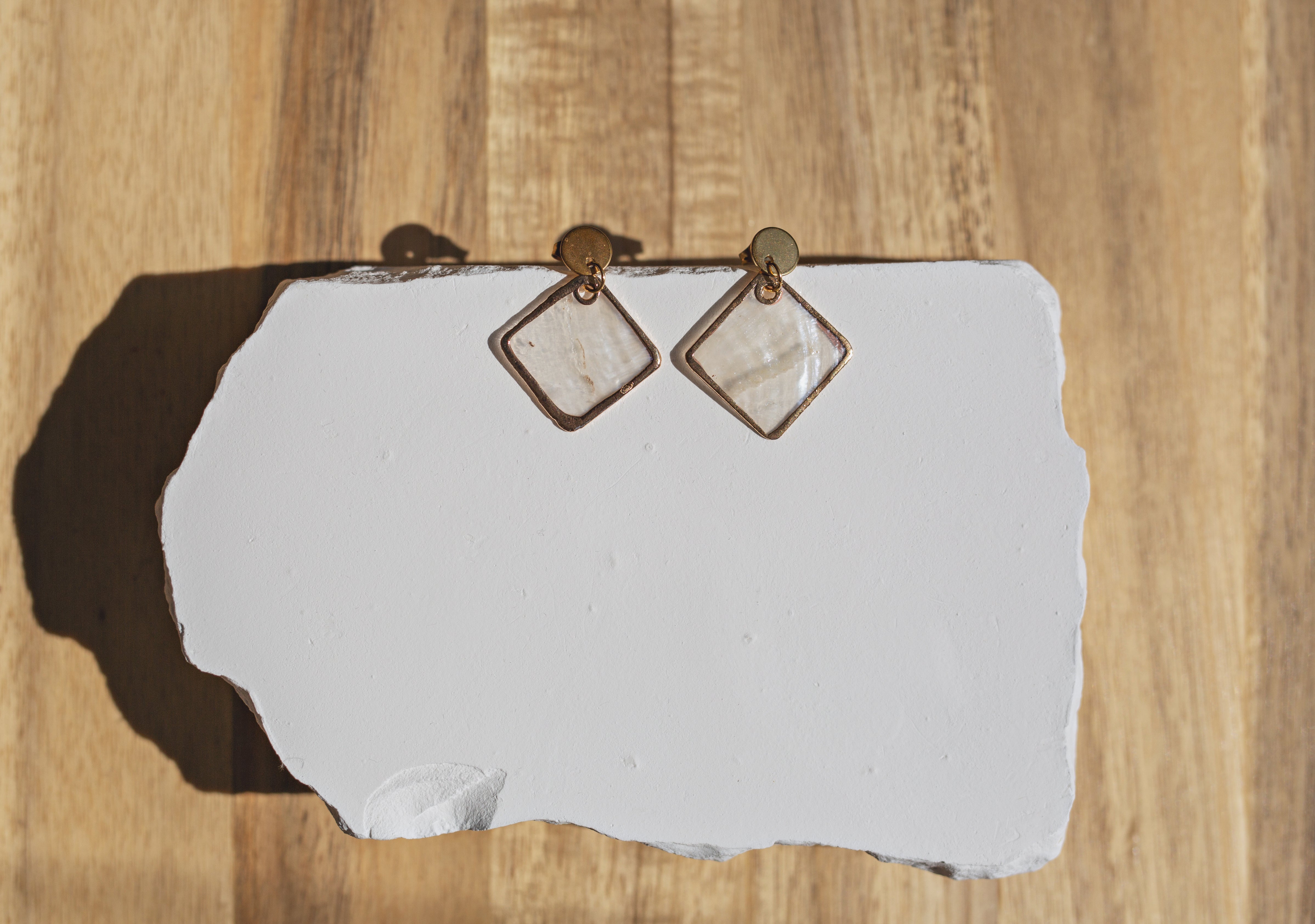 Handcrafted Gold Disc Stud Capiz Shell Drop Earrings