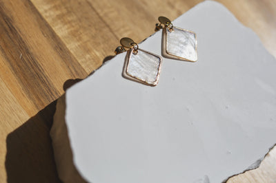 Handcrafted Gold Disc Stud Capiz Shell Drop Earrings