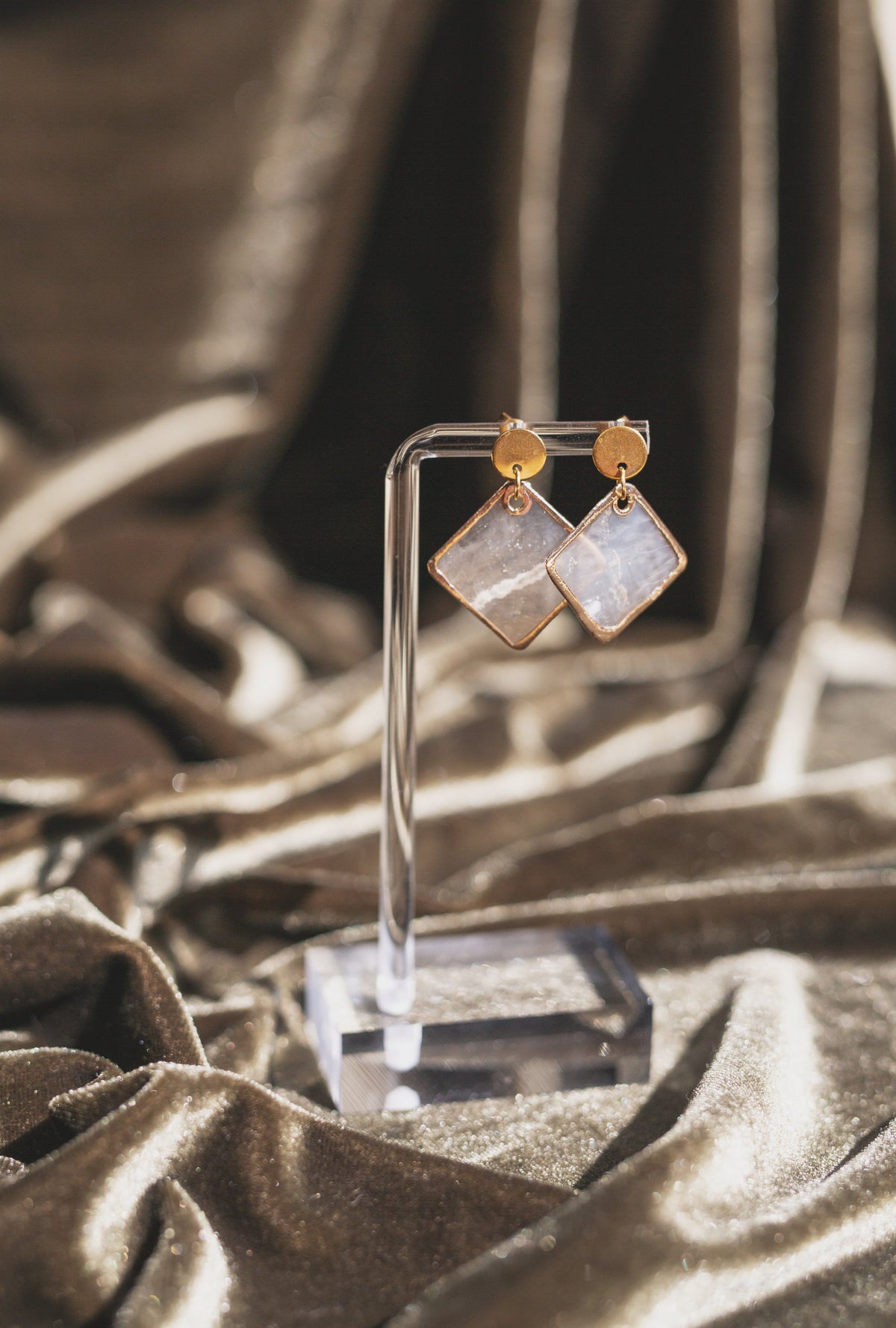 Handcrafted Gold Disc Stud Capiz Shell Drop Earrings