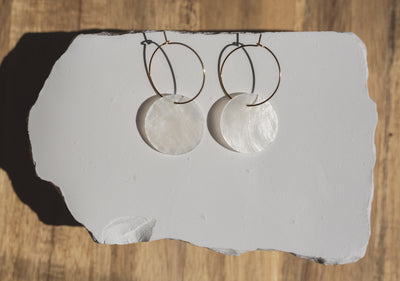 Handcrafted Threaded Round Capiz Shell Hoop Earrings