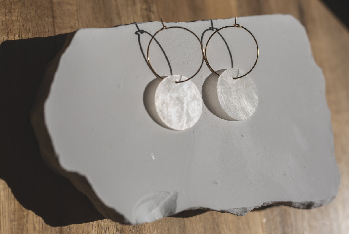 Handcrafted Threaded Round Capiz Shell Hoop Earrings