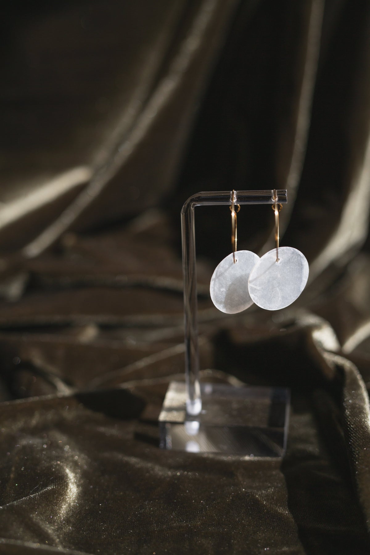 Handcrafted Threaded Round Capiz Shell Hoop Earrings
