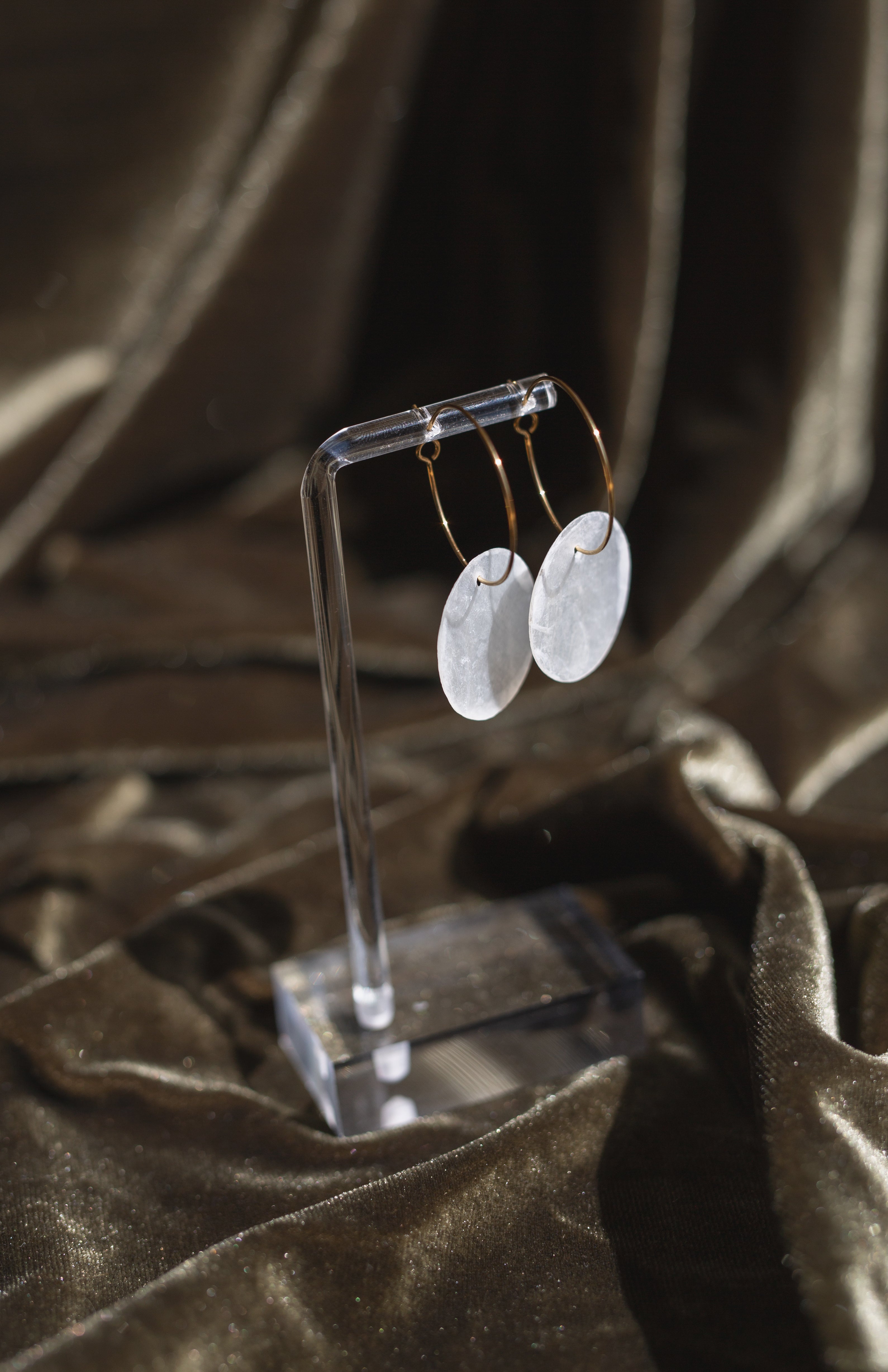 Handcrafted Threaded Round Capiz Shell Hoop Earrings