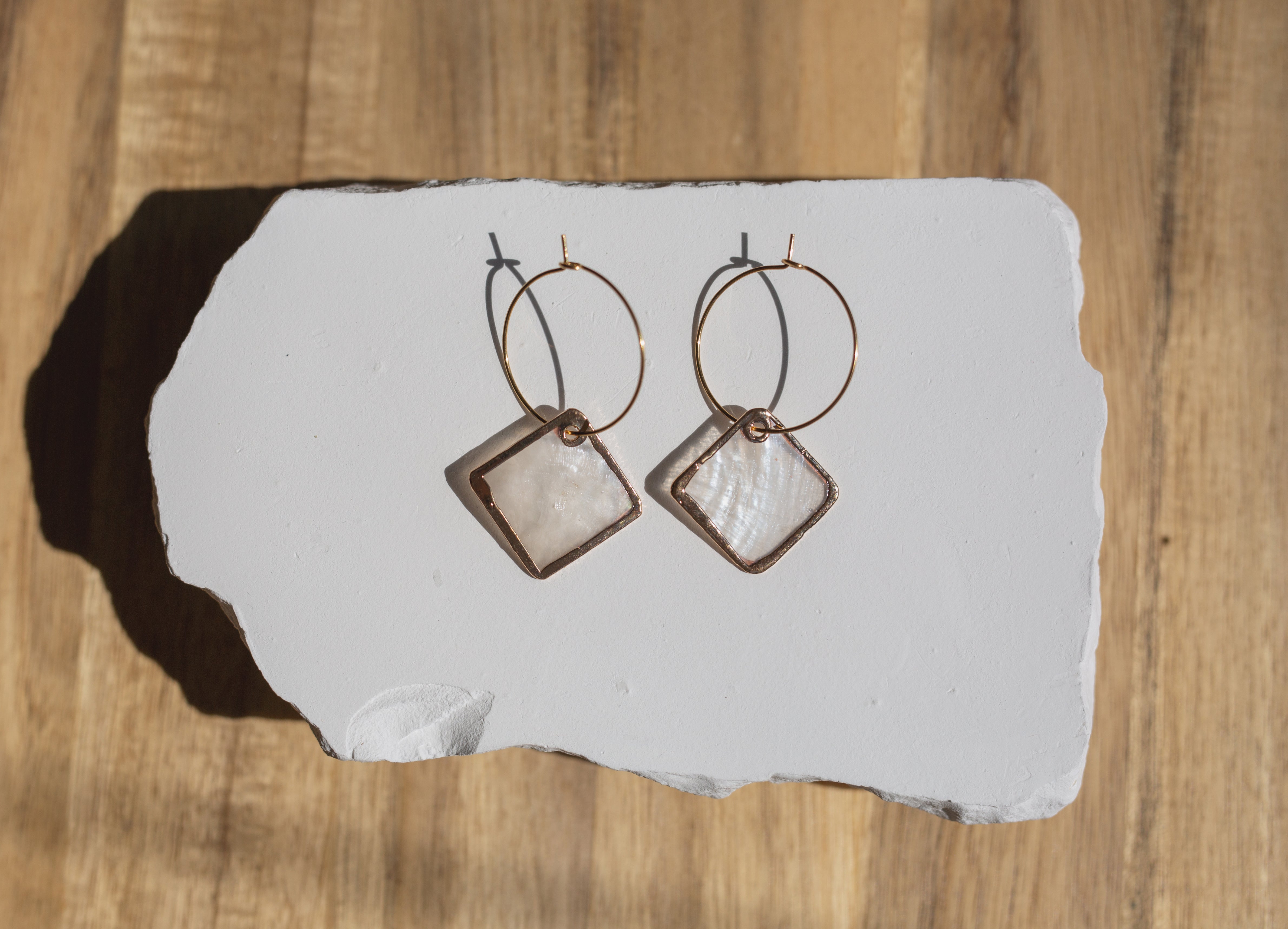 Handcrafted Philippine Capiz Shell Geometric Hoop Earrings