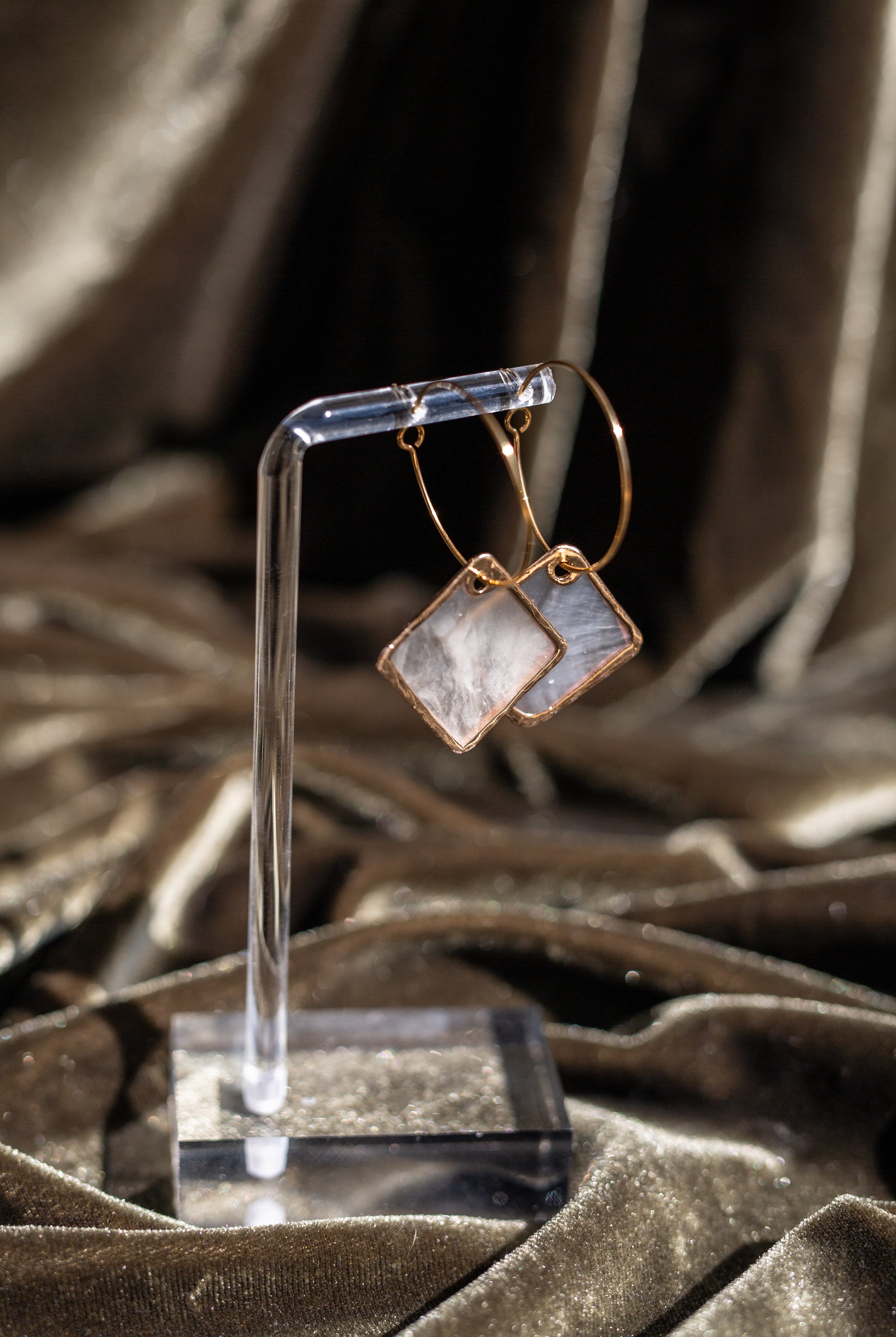 Handcrafted Philippine Capiz Shell Geometric Hoop Earrings