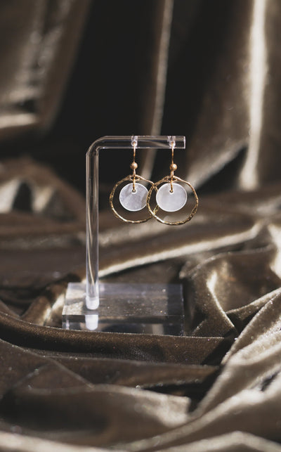 Handcrafted Textured Gold Hoop Capiz Shell Earrings