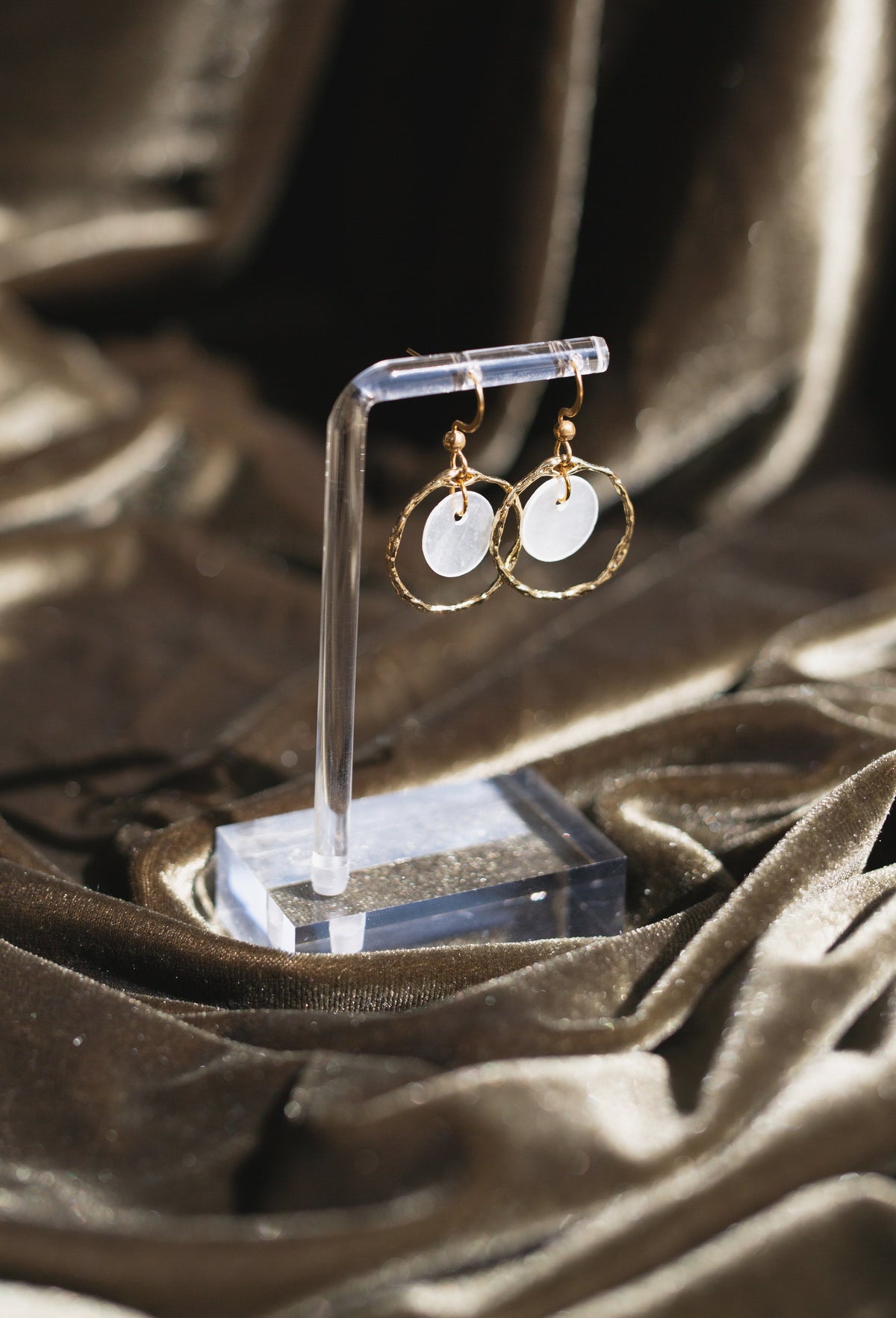 Handcrafted Textured Gold Hoop Capiz Shell Earrings