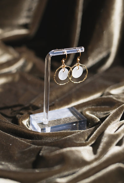 Handcrafted Textured Gold Hoop Capiz Shell Earrings