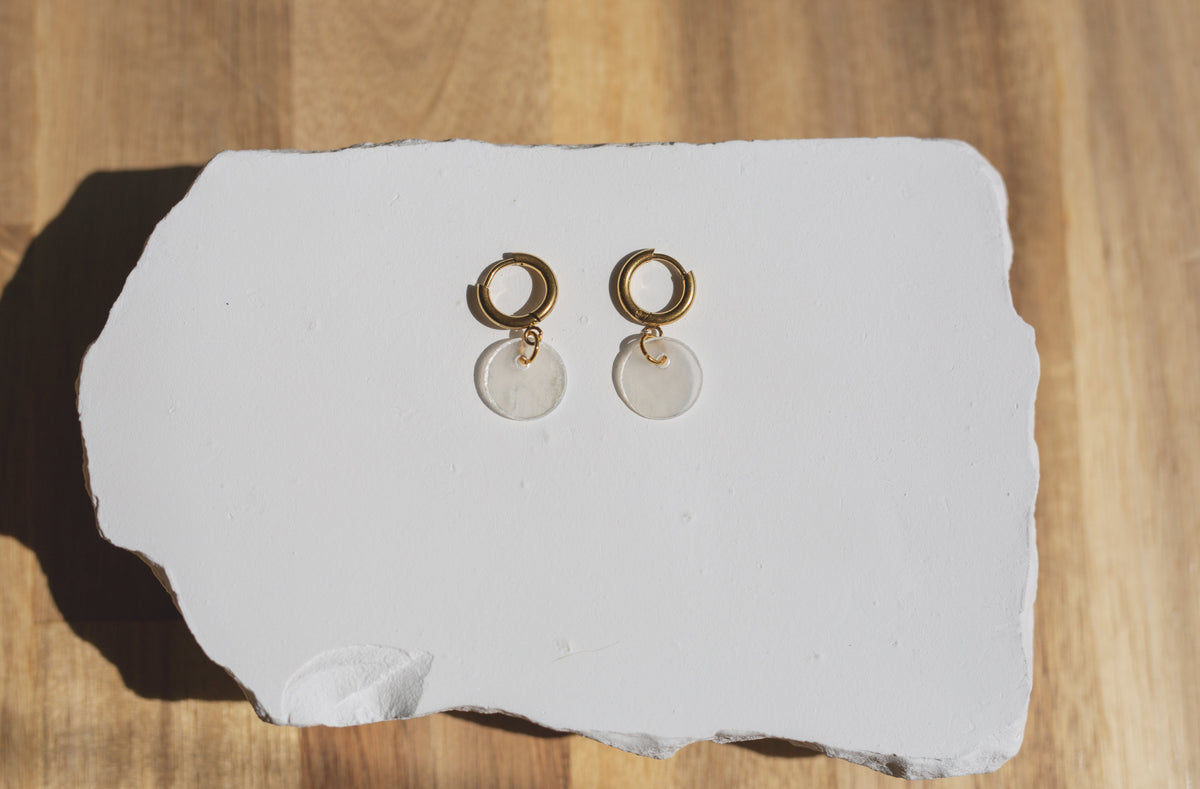 Handcrafted Capiz Shell Huggie Hoop Earrings
