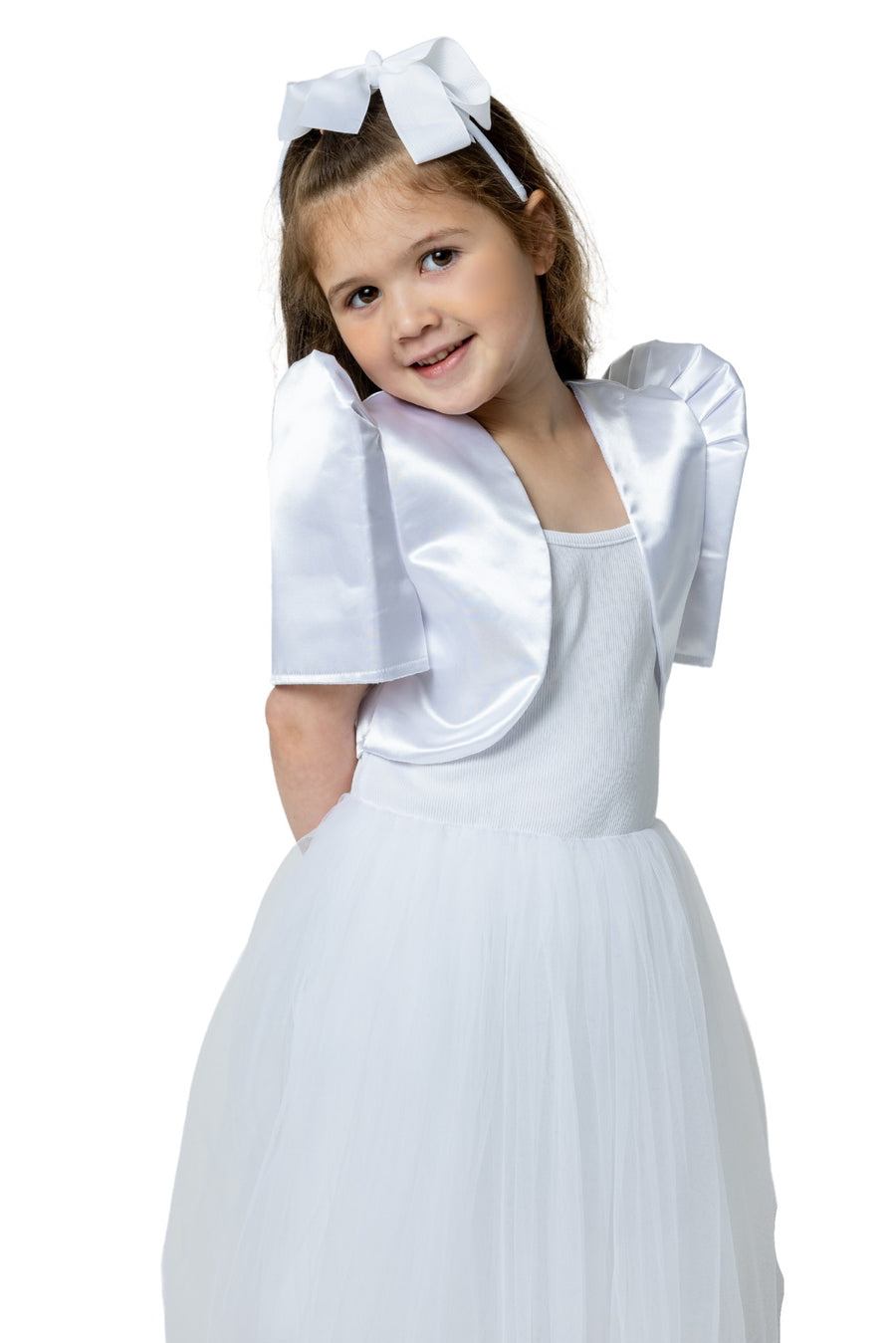 GR01 - Girls' Satin Bolero White - Filipiniana