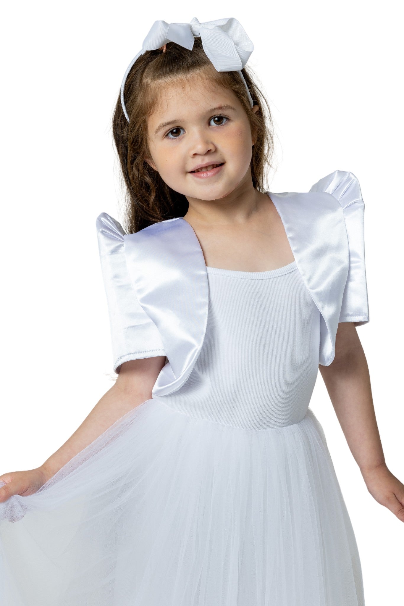 GR01 - Girls' Satin Bolero White - Filipiniana