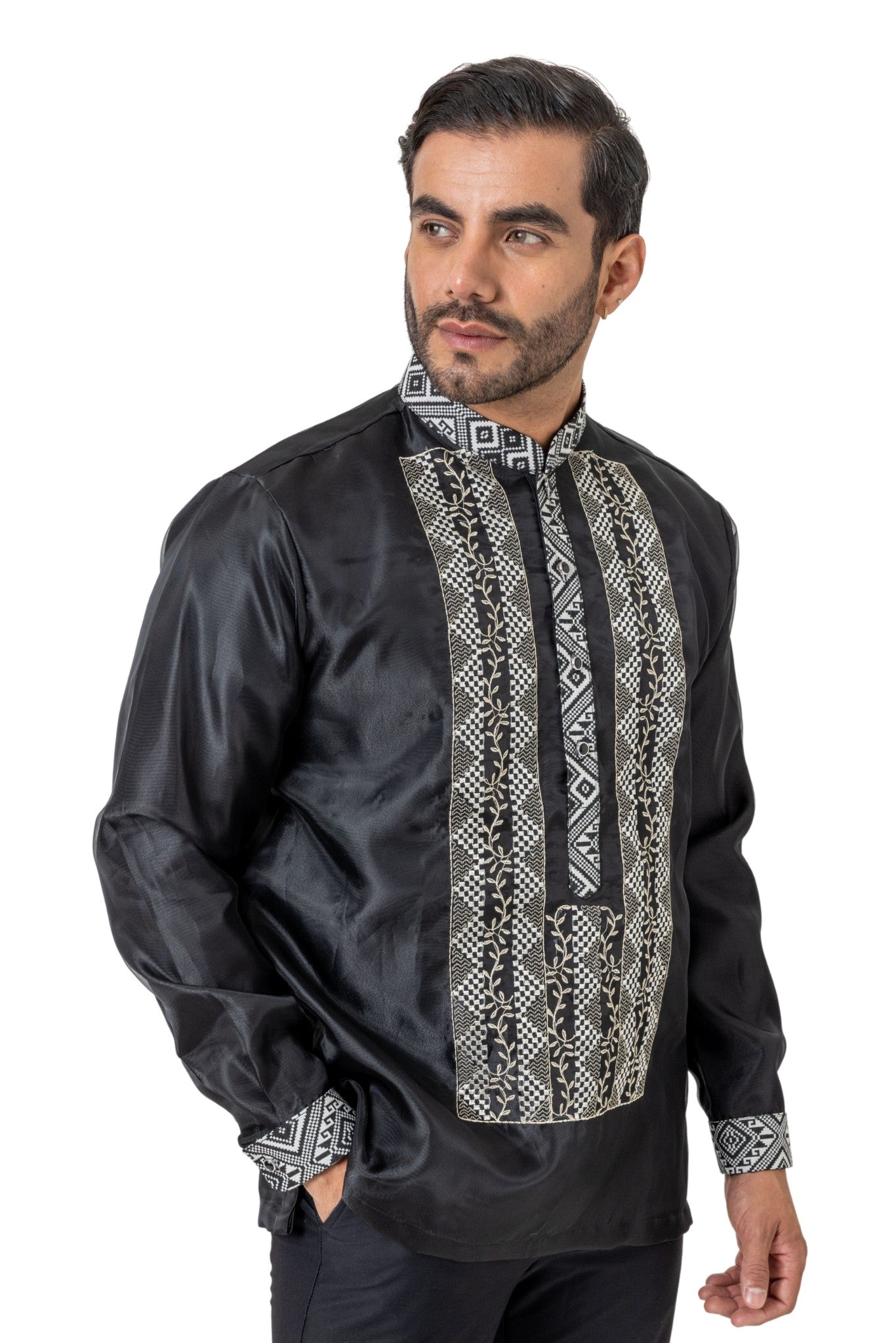Barong Warehouse - MO59 - Organza Barong Tagalog with Lining Black