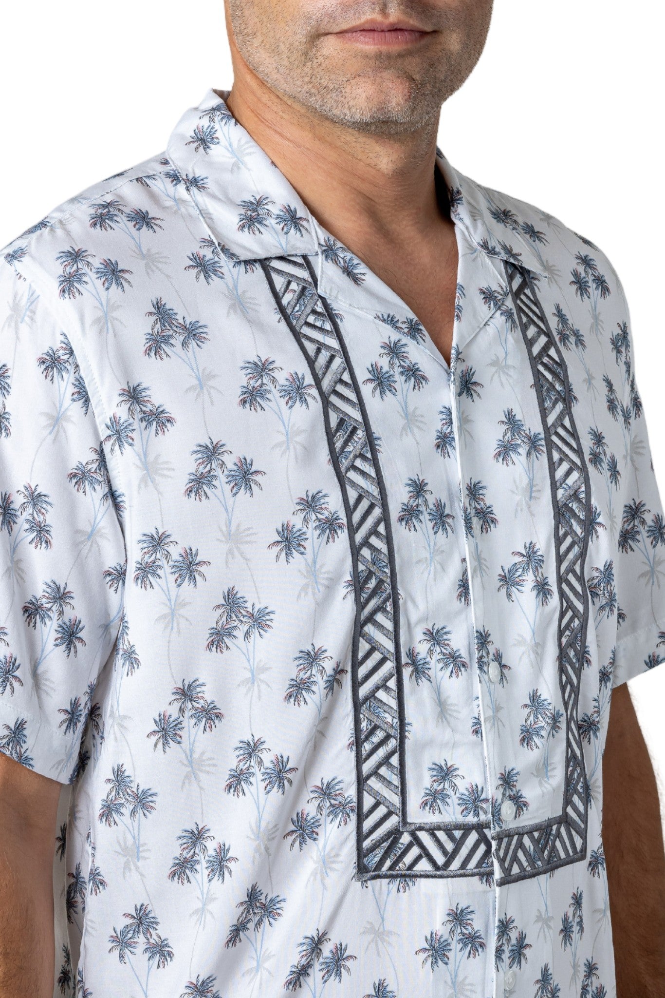 Barong Warehouse - MH02 - Hawaiian Barong Palms - Short-Sleeve Polo Barong Tagalog